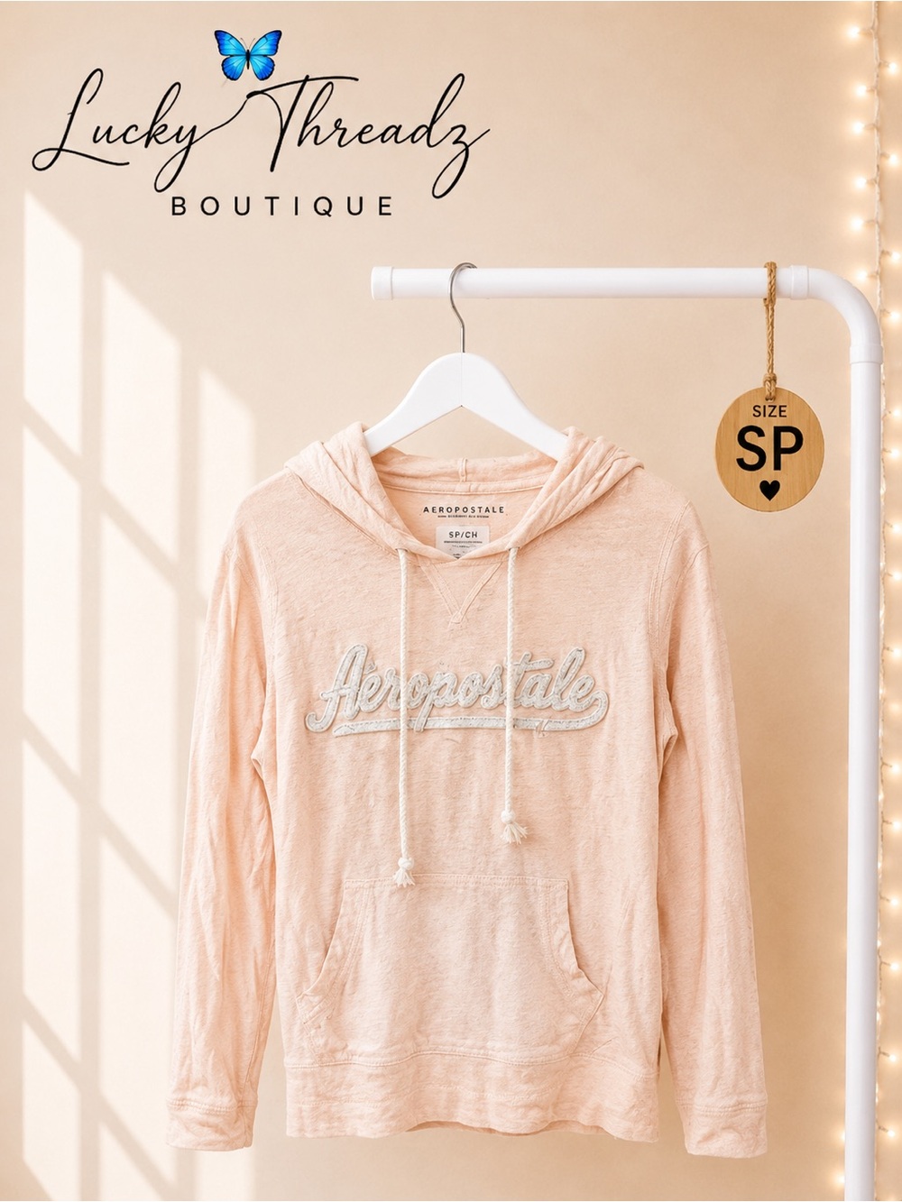 Aeropostale Soft Peach Lightweight Embroidered Hoodie SP